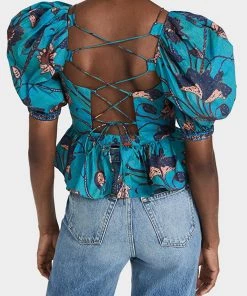 Ulla Johnson Carlotta Blouse In Lagoon Just In