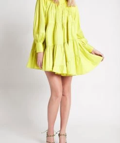 Aje. Just In Cascade Gathered Smock Mini Dress In Chartreuse Green