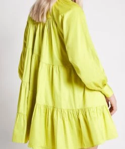 Aje. Just In Cascade Gathered Smock Mini Dress In Chartreuse Green
