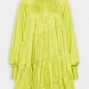 Aje. Just In Cascade Gathered Smock Mini Dress In Chartreuse Green