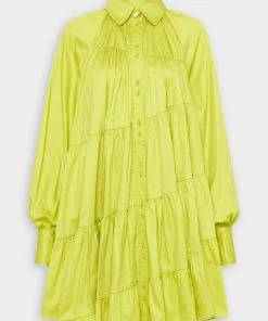 Aje. Just In Cascade Gathered Smock Mini Dress In Chartreuse Green