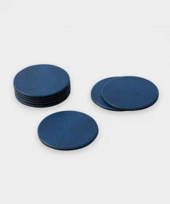 Caspari Round Snakeskin Felt-Backed Coasters In Navy Blue - 8 Per Box