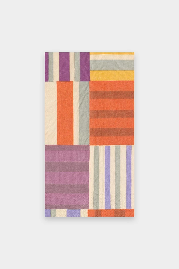 Caspari Striped Patchwork Paper Guest Towel Napkins In Purple 1 Caspari Striped Patchwork Paper Guest Towel Napkins In Purple