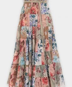 ZIMMERMANN Featured Designers Cassia Patch Midi Skirt In Patchwork Floral