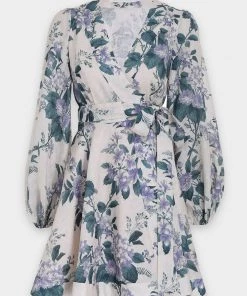 ZIMMERMANN Featured Designers Cassia Wrap Short Dress In Hydrangea Floral