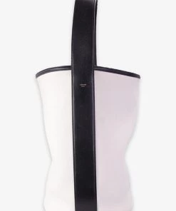 Olivia Vintage Celine Beige Canvas Shoulder Bag With Black Leather Strap