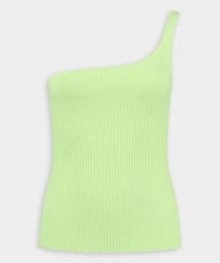 GAUGE81 Just In Chize One-Shoulder Knit Ribbed Top In Pistachio