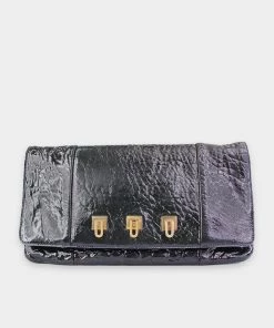 Olivia Vintage Chloe Dark Green Patent Leather Medium Clutch