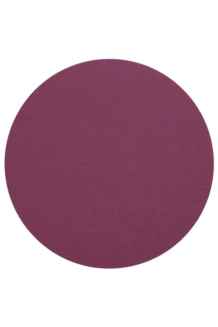Caspari Just In Classic Canvas Round Felt-Backed Placemat In Aubergine 1 Caspari Just In Classic Canvas Round Felt-Backed Placemat In Aubergine