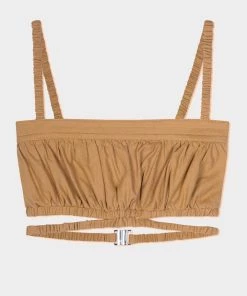 Jonathan Simkhai Standard Clay Washed Linen Ruched Crop Top In Topax