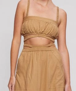 Jonathan Simkhai Standard Clay Washed Linen Ruched Crop Top In Topax
