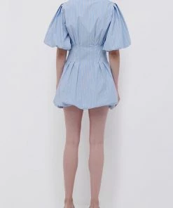 Jonathan Simkhai Cleo Balloon Pintuck Mini Dress In Classic Blue Stripe Just In