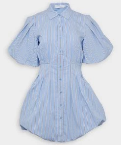 Jonathan Simkhai Cleo Balloon Pintuck Mini Dress In Classic Blue Stripe Just In