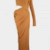Christopher Esber Coiled Twisted Torso Dress In Caramel