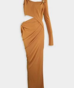 Christopher Esber Coiled Twisted Torso Dress In Caramel