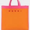MARNI Just In Colorblock Cotton Shopper Tote Bag In Orange And Fuchsia