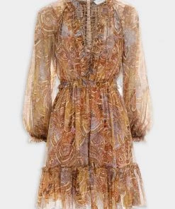 ZIMMERMANN Concert Lace-Up Mini Dress In Patchwork Paisley