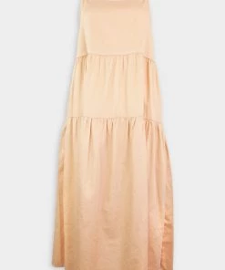 Enza Costa Just In Cool Cotton Strappy Tiered Dress In Oat Milk