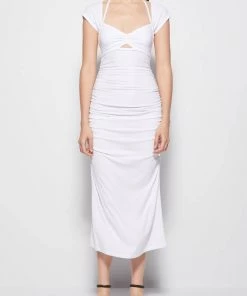 Jonathan Simkhai Standard Coral Rib Jersey Cap Sleeve Midi Dress In White