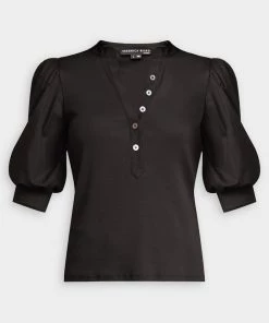 Veronica Beard Coralee Puffed-Sleeve Top In Black Just In
