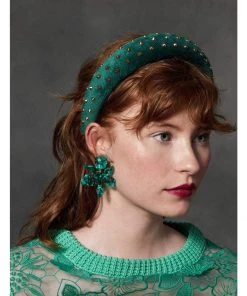 Lele Sadoughi Corduroy Studded Headband Metallic Emerald Bags & Accessories