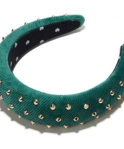 Lele Sadoughi Corduroy Studded Headband Metallic Emerald Bags & Accessories
