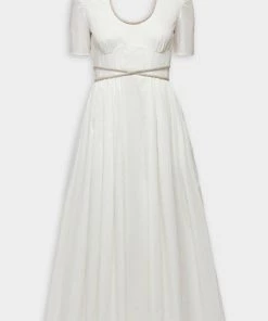 Self-Portrait Cotton Diamante Trim Dress In White Just In