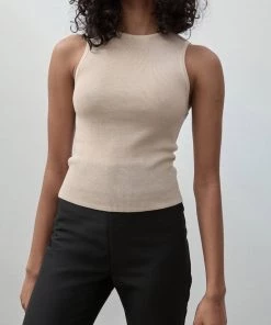 ST. AGNI Crew Neck Knit Tank Top In Ecru Just In