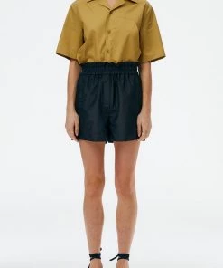 Tibi Just In Crispy Nylon Easy Pull On Shorts In Black