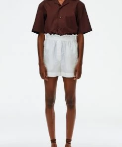 Tibi Crispy Nylon Easy Pull On Shorts In White Just In