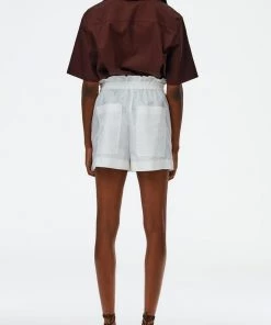 Tibi Crispy Nylon Easy Pull On Shorts In White Just In