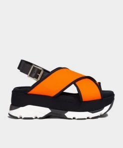 MARNI Crisscross Slingback Platform Sandal In Orange