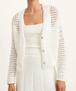 Vince. Crochet Cardigan Sweater In Optic White Just In