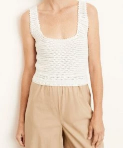 Vince. Just In Crochet Square Neck Camisole In Optic White