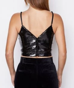 FRAME Just In Cropped Sequin Cami In Noir