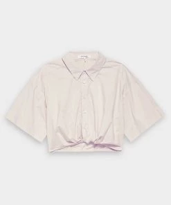 FRAME Cropped Twist Front Shirt In Flax Just In