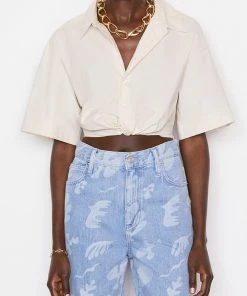 FRAME Cropped Twist Front Shirt In Flax Just In
