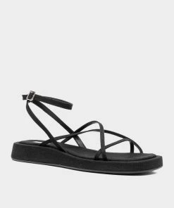 Gia Borghini Just In Crossover Strap Flat Sandals In Black