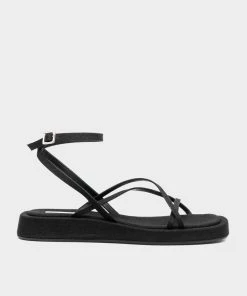 Gia Borghini Just In Crossover Strap Flat Sandals In Black