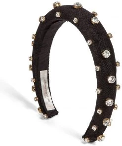 Jennifer Behr Crystal Stud Velvet Headband Black Bags & Accessories