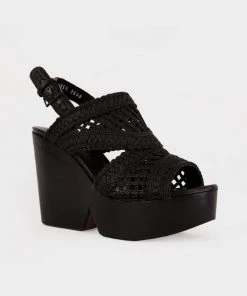 Clergerie Dady Slingback Platform Sandals In Black Raffia