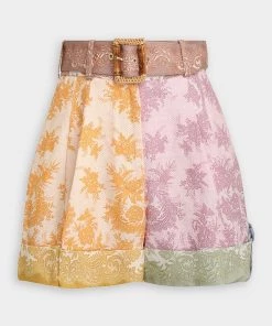 Zimmermann Just In Dancer Cuffed Short In Spliced Lace Print