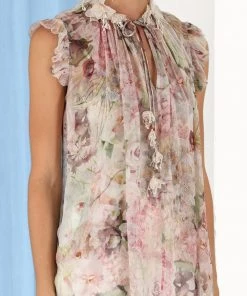 ZIMMERMANN Featured Designers Dancer Flutter Tank Top In Alabaster Garden Floral