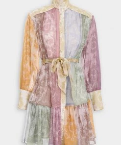 Zimmermann Just In Dancer Lantern Mini Dress In Spliced Lace Print