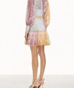 Zimmermann Just In Dancer Lantern Mini Dress In Spliced Lace Print