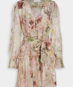 ZIMMERMANN Just In Dancer Lantern Sleeve Mini Dress In Blush Garden Floral