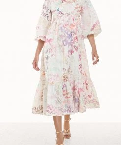 ZIMMERMANN Just In Dancer Panelled Bodice Dress In Ivory Graffiti