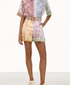 Zimmermann Dancer Short Sleeve Shirt In Spliced Lace Print Just In
