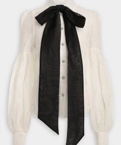 ZIMMERMANN Dancer Tie Neck Blouse In Ivory Featured Designers