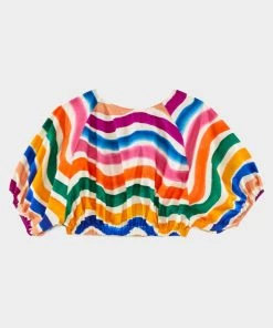 FARM Rio Just In Dancing Stripes Puff Sleeve Crop Top
